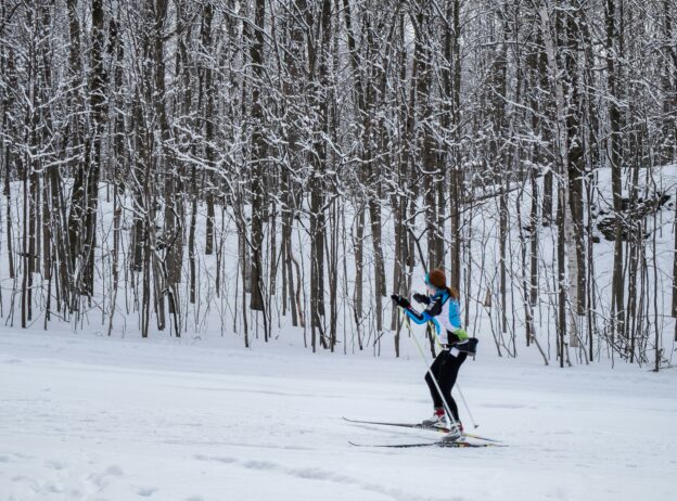 Slidinėjimas žiemą miške